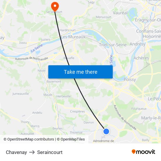 Chavenay to Seraincourt map