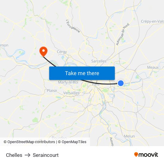 Chelles to Seraincourt map