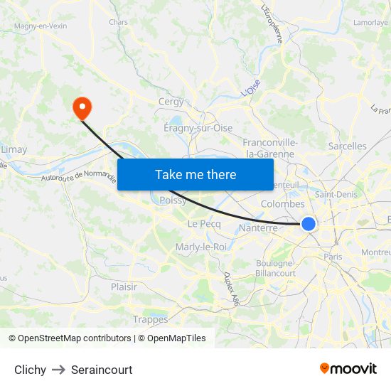 Clichy to Seraincourt map