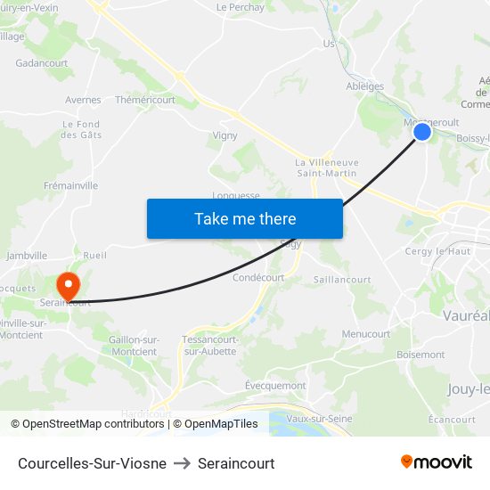 Courcelles-Sur-Viosne to Seraincourt map