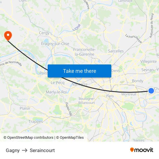 Gagny to Seraincourt map