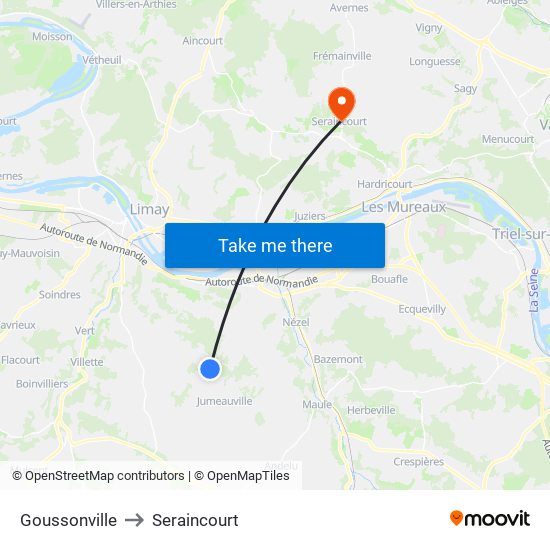 Goussonville to Seraincourt map