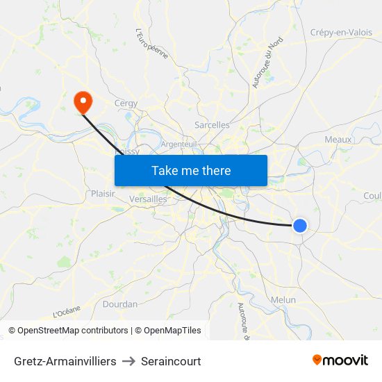 Gretz-Armainvilliers to Seraincourt map