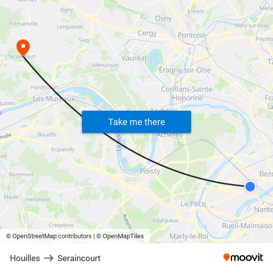 Houilles to Seraincourt map