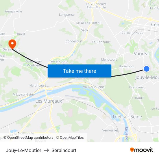 Jouy-Le-Moutier to Seraincourt map
