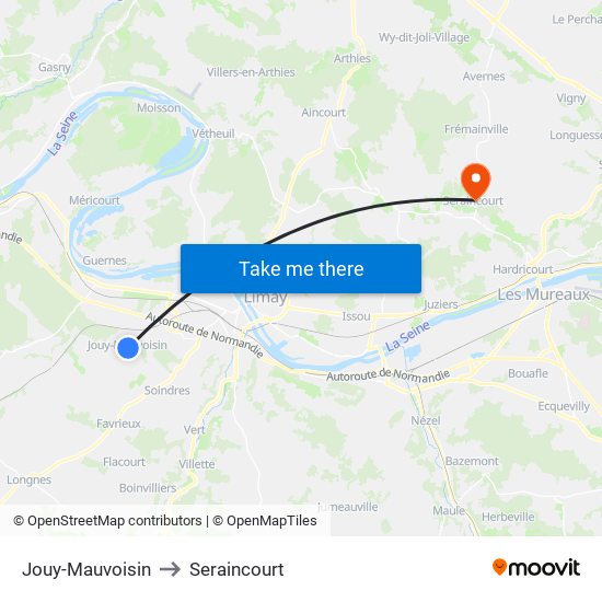 Jouy-Mauvoisin to Seraincourt map