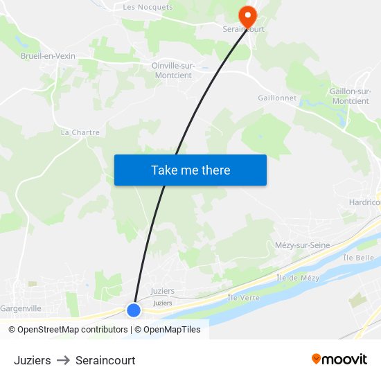 Juziers to Seraincourt map