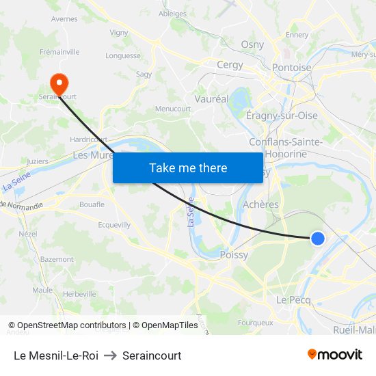 Le Mesnil-Le-Roi to Seraincourt map