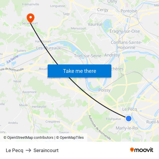 Le Pecq to Seraincourt map