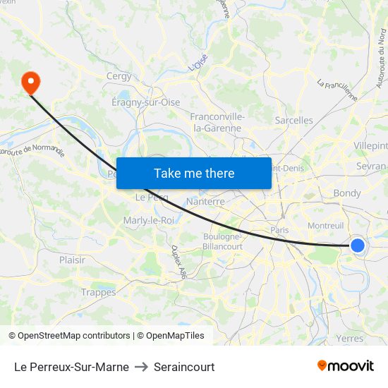 Le Perreux-Sur-Marne to Seraincourt map