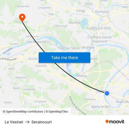 Le Vesinet to Seraincourt map