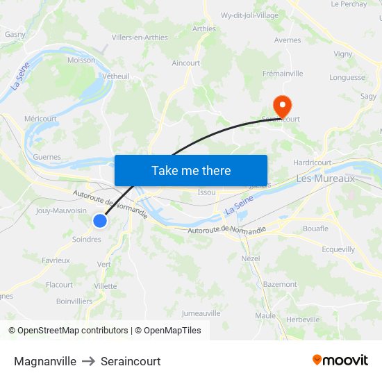 Magnanville to Seraincourt map