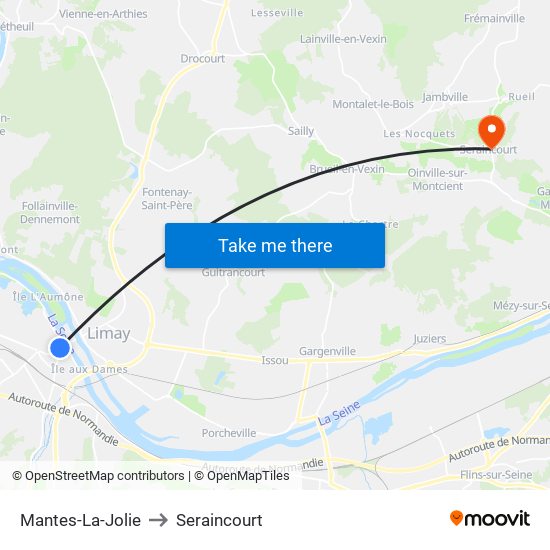 Mantes-La-Jolie to Seraincourt map