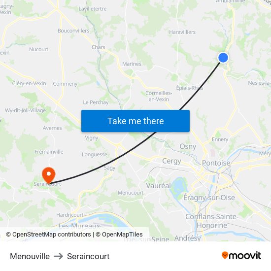 Menouville to Seraincourt map