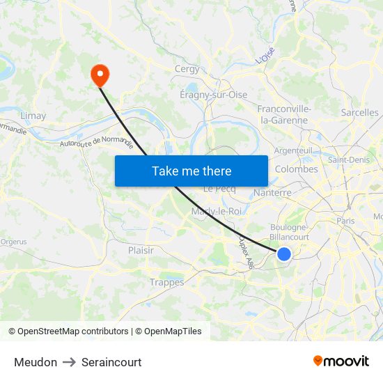 Meudon to Seraincourt map