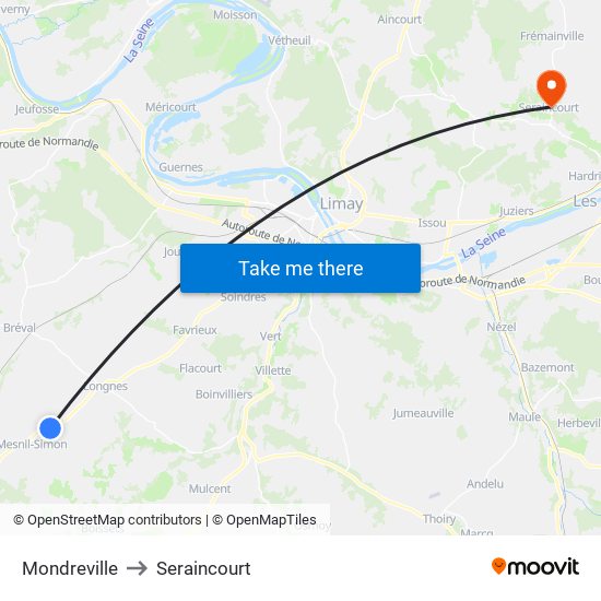 Mondreville to Seraincourt map