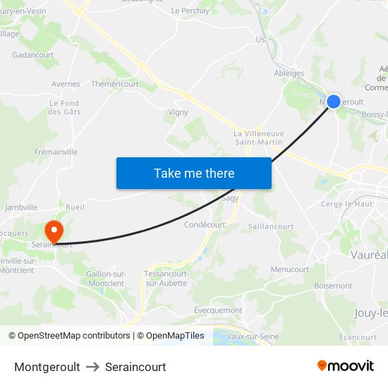 Montgeroult to Seraincourt map