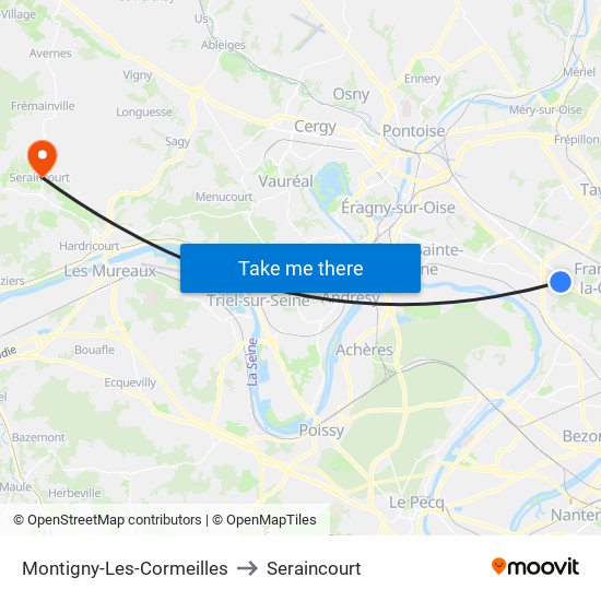 Montigny-Les-Cormeilles to Seraincourt map