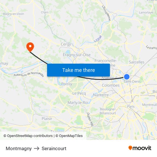 Montmagny to Seraincourt map