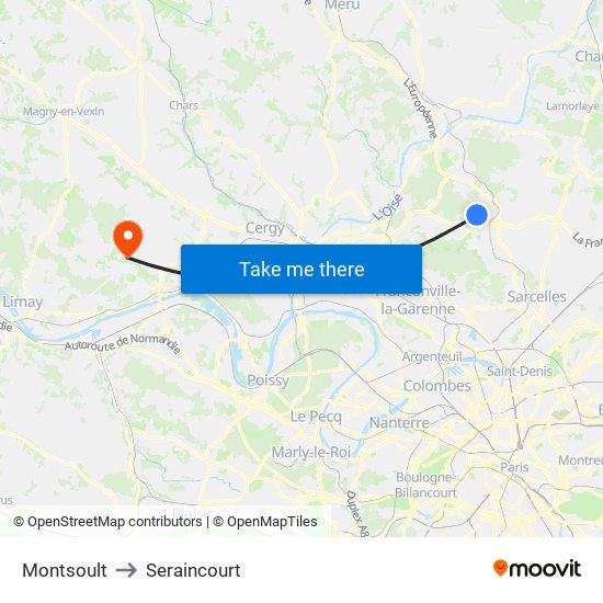 Montsoult to Seraincourt map