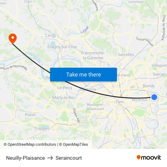 Neuilly-Plaisance to Seraincourt map