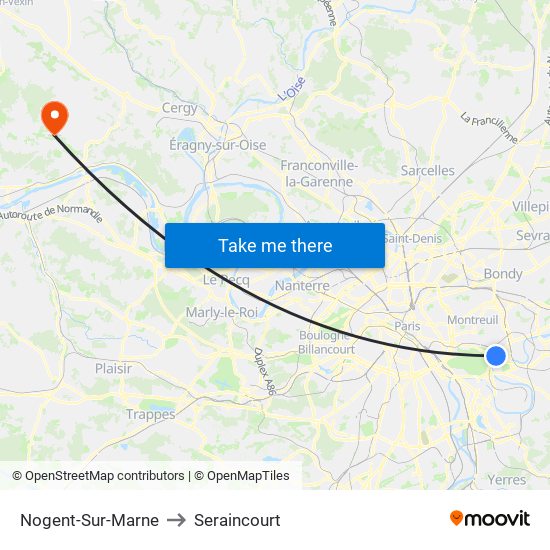 Nogent-Sur-Marne to Seraincourt map