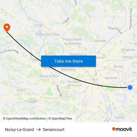 Noisy-Le-Grand to Seraincourt map