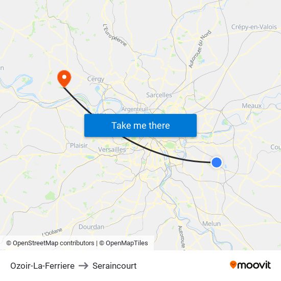 Ozoir-La-Ferriere to Seraincourt map