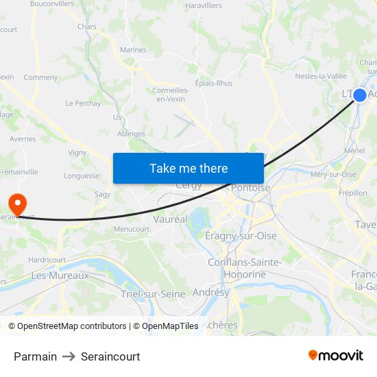 Parmain to Seraincourt map