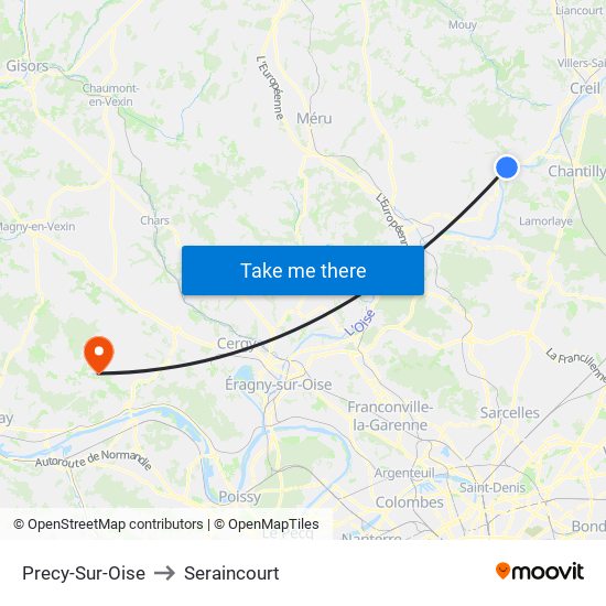 Precy-Sur-Oise to Seraincourt map