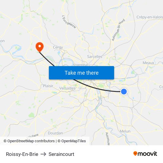 Roissy-En-Brie to Seraincourt map