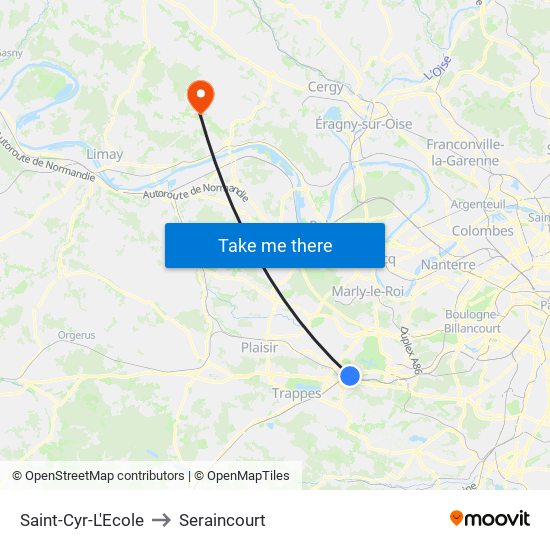 Saint-Cyr-L'Ecole to Seraincourt map