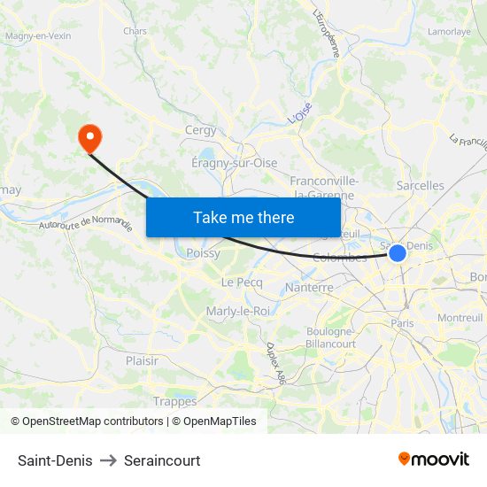 Saint-Denis to Seraincourt map