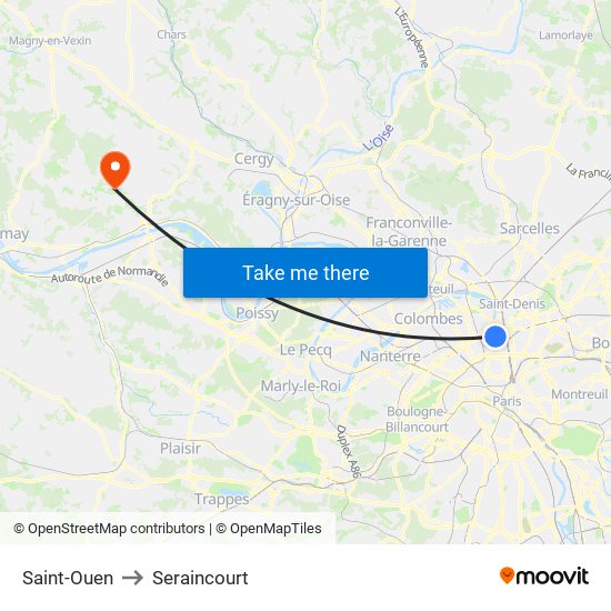 Saint-Ouen to Seraincourt map