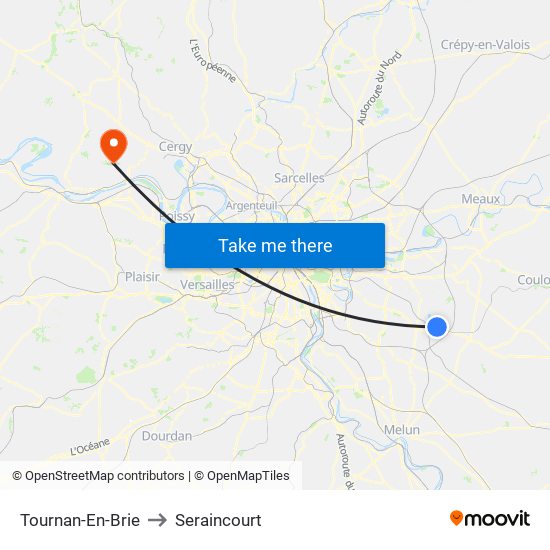 Tournan-En-Brie to Seraincourt map