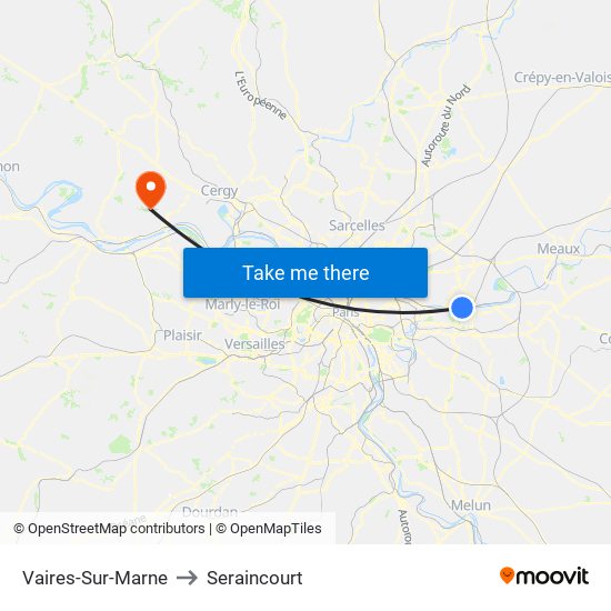 Vaires-Sur-Marne to Seraincourt map
