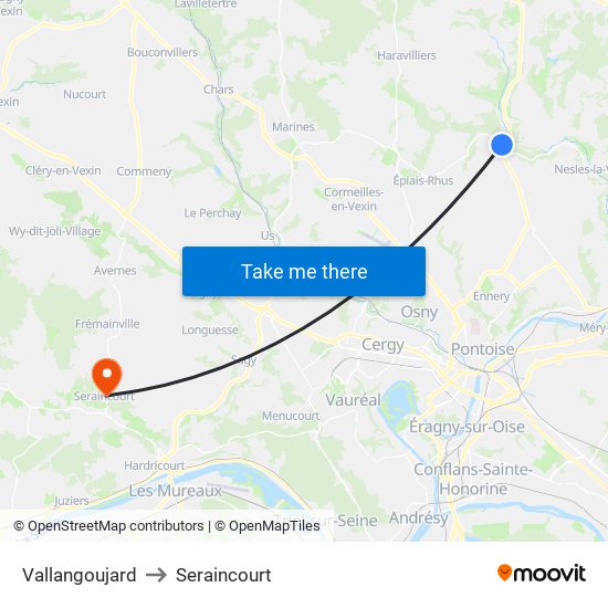 Vallangoujard to Seraincourt map