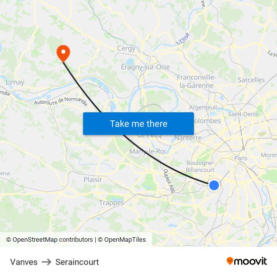 Vanves to Seraincourt map