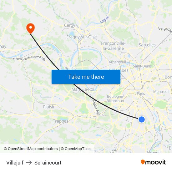 Villejuif to Seraincourt map