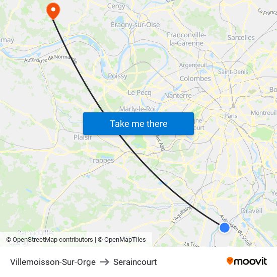 Villemoisson-Sur-Orge to Seraincourt map