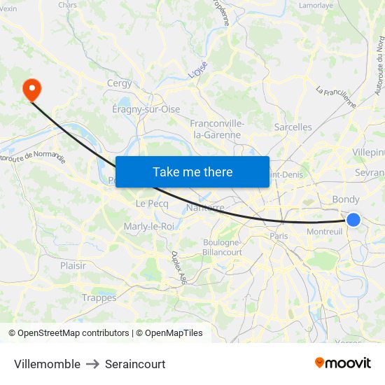 Villemomble to Seraincourt map