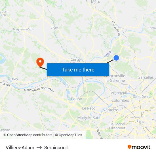 Villiers-Adam to Seraincourt map