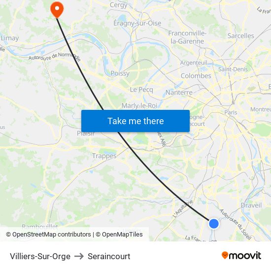 Villiers-Sur-Orge to Seraincourt map