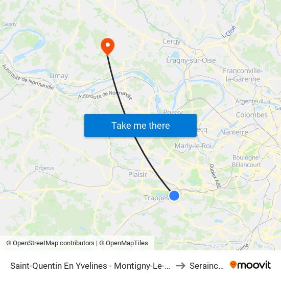 Saint-Quentin En Yvelines - Montigny-Le-Bretonneux to Seraincourt map