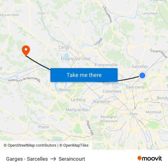 Garges - Sarcelles to Seraincourt map