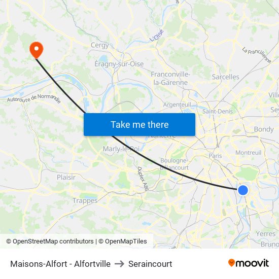 Maisons-Alfort - Alfortville to Seraincourt map