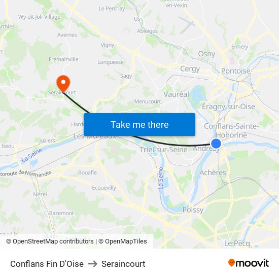 Conflans Fin D'Oise to Seraincourt map