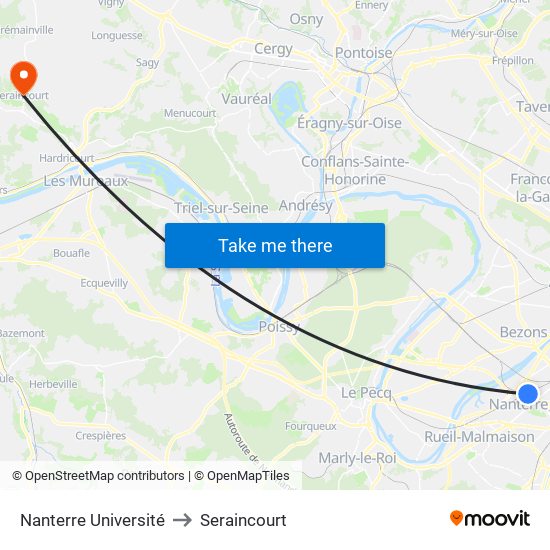 Nanterre Université to Seraincourt map