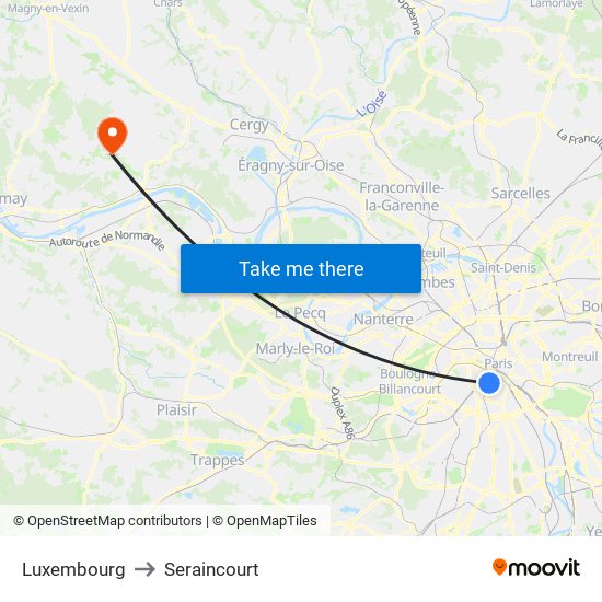 Luxembourg to Seraincourt map