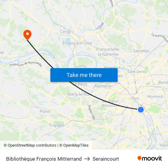 Bibliothèque François Mitterrand to Seraincourt map